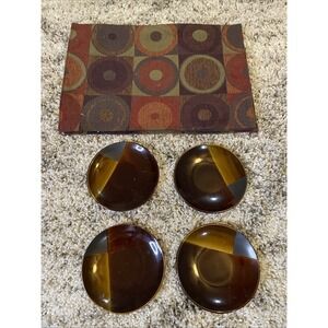 Gibson Elite Brown Amber Color Block Small Plates Set of 4 w/ Matching Placemats